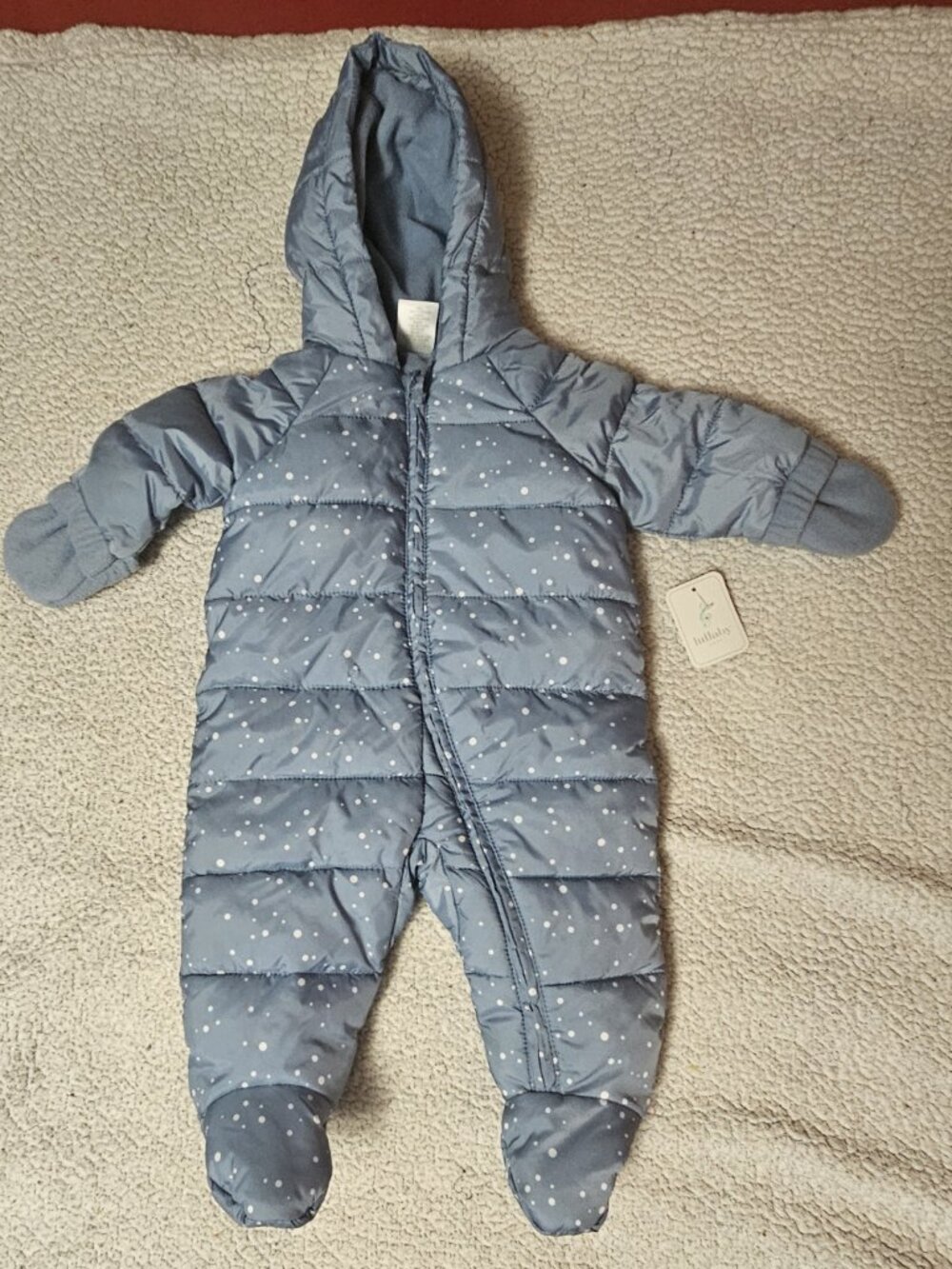Lullaby Lane Blue Snowfall Snow Full front zip 0-3 Months New with Tags